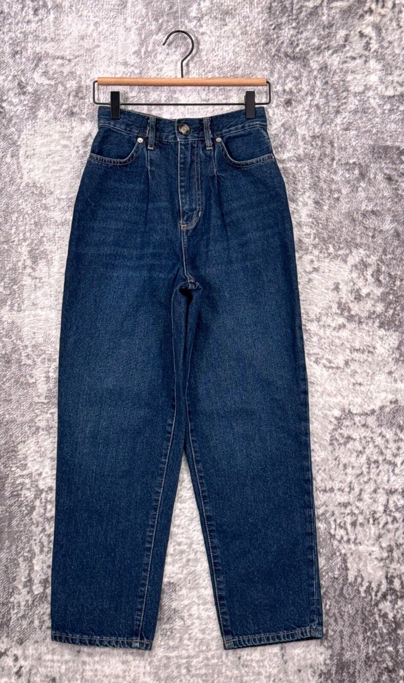 Free People Trouser Jeans 24 Womens Dark Blue Wash Pleated Front Tapered Leg
